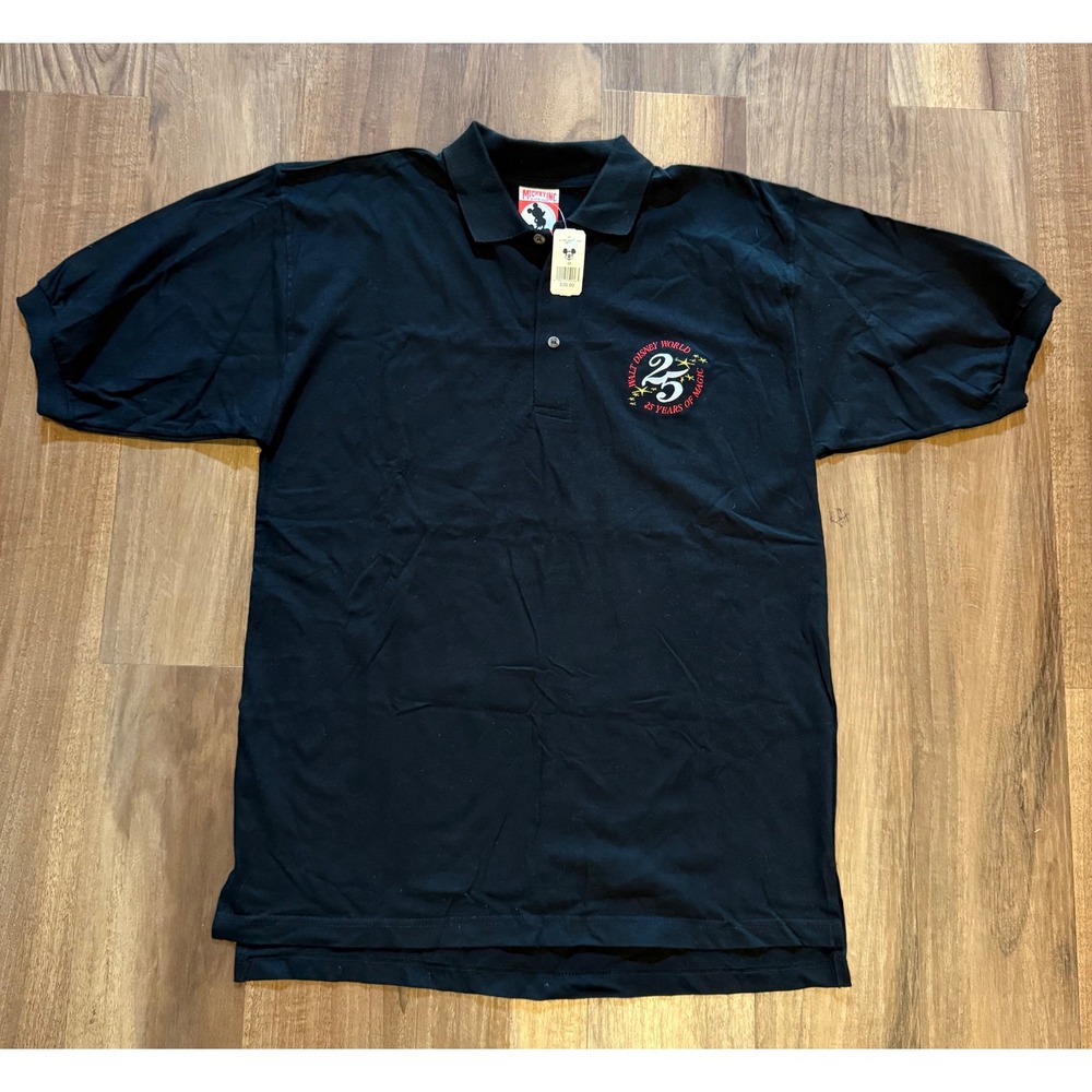 Vintage Mickey Inc Disney World 25th Anniversary Polo Shirt Mens Med Black NWT